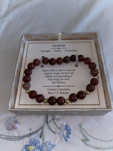 Shivam Jasper Genuine Gemstone~Brass 8" Bracelet ~ Strength, Clarity & Grounding