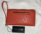 STEVE MADDEN WALLET WRISTLET PAPAYA "STACKED" STAMPED LOGO GOLD ZIPPER