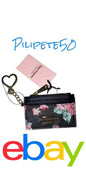 JUICY COUTURE  VINTAGE ROSE BLACK ZIPPERED UP MULTI CARD-CASE KEY RING WALLET