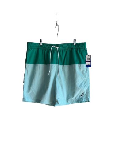 Nautica Mens Quick Dry Two Tone 4EE REEL Aqua~Color-block Swim Trunks Blue XXL
