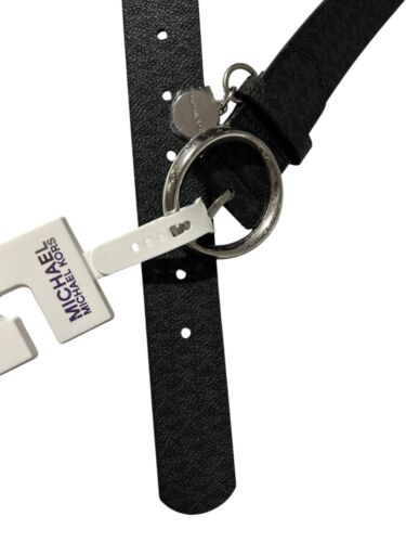 MICHAEL KORS BELT BLACK MK LOGO WITH SILVER BUCKLE AND MK CHARM Sz Large