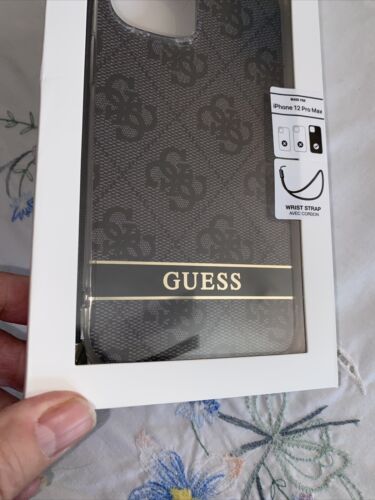 Guess Slim Profile PU Leather Protective Case  iPhone 12 ProMax Black 6.7”-STRAP