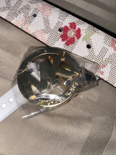 Michael Kors Belt Reversible Print Logo Vanilla Floral&Pink Gold~Tone MK Buckle❤