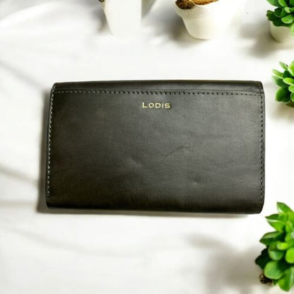 LODIS Mónica Large Flap Trifold Wallet~ Glaze Leather Genuine~ Dark Green~UNIQUE