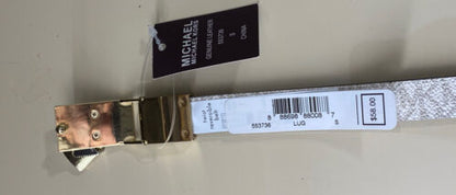 MICHAEL KOR BELT REVERSIBLE LUGGAGE/VANILLA MK LOGO GOLD PADLOCK BUCKLE SKINNY