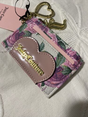 JUICY COUTURE MOODY GARDEN CREAM WHOLE LOTTA LOVE CARD-CASE KEY RING WALLET NEW