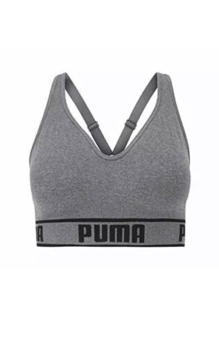 PUMA Women's Seamless Sports Bra - Heather Gray/Black Low Support  SUPER CUTE!!