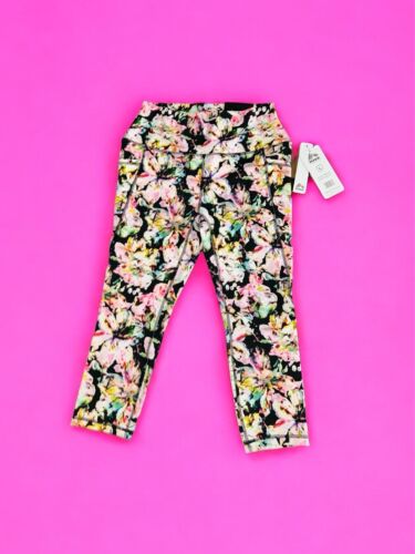 RBX Women's Capri Length~Style CR6950 Stretch Leggings~Floral Multicolor Size L