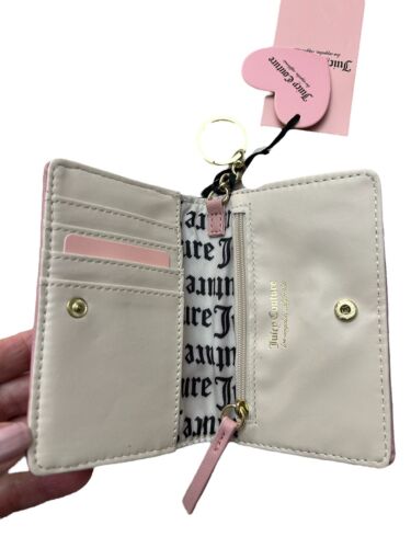 Juicy Couture Bifold Wallet Gold Logo Pretty Bow Flap Card Case w/ Key Ring~CUTE