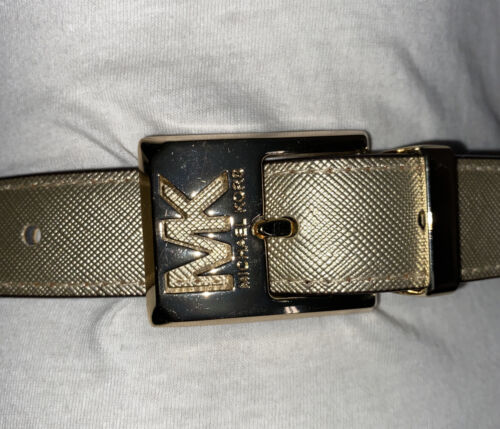 MICHAEL KORS BELT REVERSIBLE LUGGAGE/GOLD "SKINNY" BEAUTIFUL GOLD MK BUCKLE WOW!