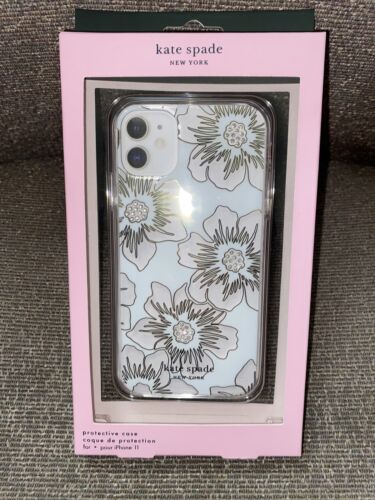 KATE SPADE PHONE CASE iPhone 11 PRO HOLLYHOCK FLOWERS WITH RHINESTONE ELEGANT