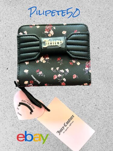 JUICY COUTURE DITZI ROSE BLACK PRETTY BOW SMALL ZIP AROUND WALLET-GREAT & UNIQUE