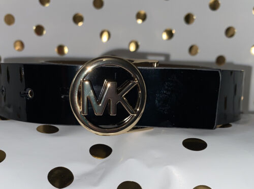 MICHAEL KORS BELT BLACK GLOSS LEATHER GOLD LOGO BUCKLE KORS STYLE!!!