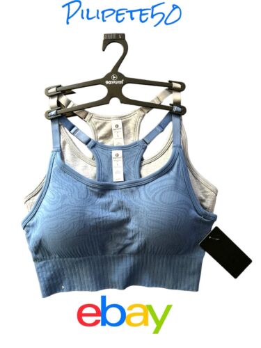 90 Degree By Reflex Seamless Noha Sports Bra~Blue & Gray~Set of 2~Sze LARGE
