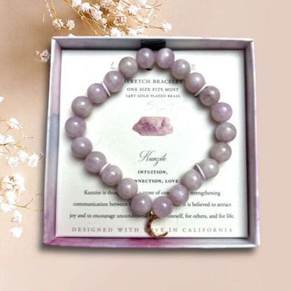 LUNA NORTE KUNZITE STRETCH BRACELET~Intuition, Connection, Love~LAVENDER SHADES!