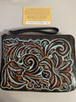 PATRICIA NASH~CASSINI~Leather Wristlet Turquoise TOOLED ~Style P87113~REAR FIND