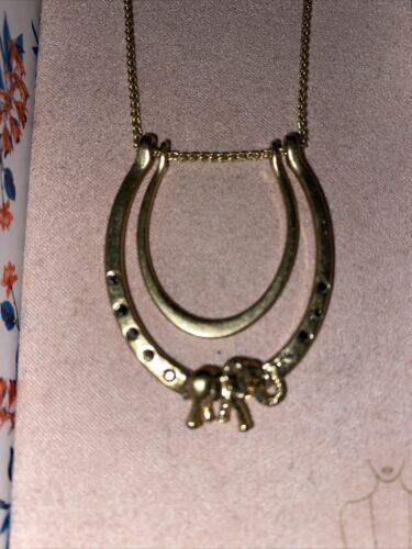 Lucky Brand Gold Tone  Horseshoe & Elephant Pendant Necklace NIB MSRP $35 LUCKY!