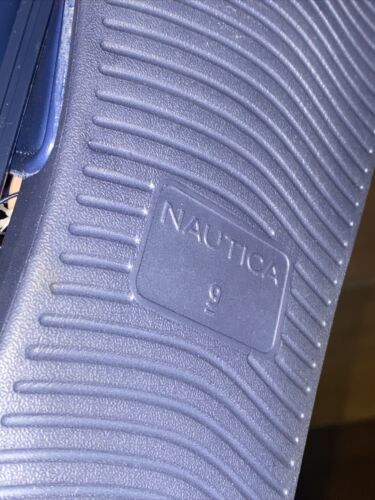 Nautica Bower Athletic Adjustable Slides Sandals, Mens Size 9, Navy White & Red