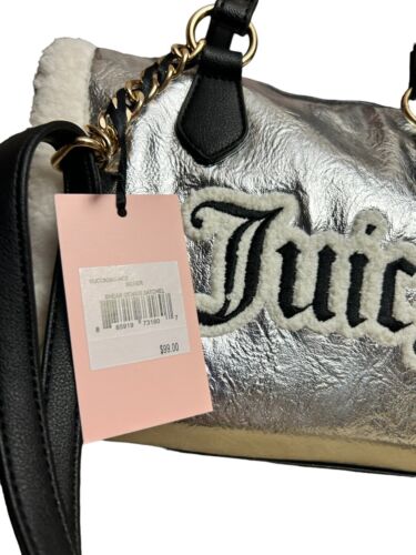 Juicy Couture Silver Shear Genius Satchel XBDY Sherpa Handbag Purse~VIRAL TIKTOK