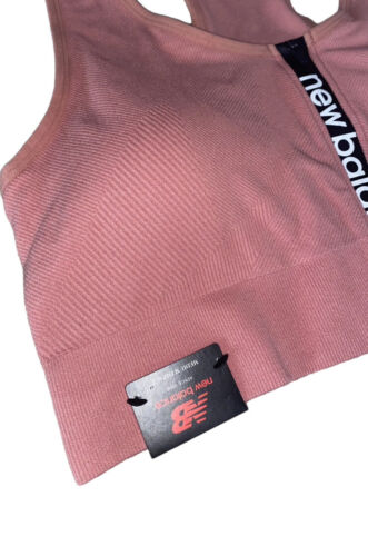NEW BALANCE Medium Impact Sports Bra Style #R000440 DUSTED PEACH FRONT ZIP LOGO