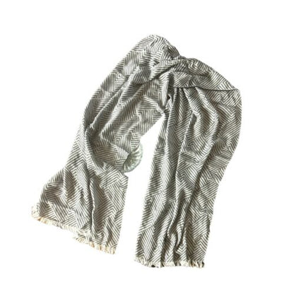 Caterina de Medici Italy 100% Cotton Scarf Shawl Gray/White, Two Side Fringe~NEW