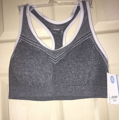 Jockey Sport Linear Melange Medium-Impact Sport Bra "Pure White" Medium New 9277