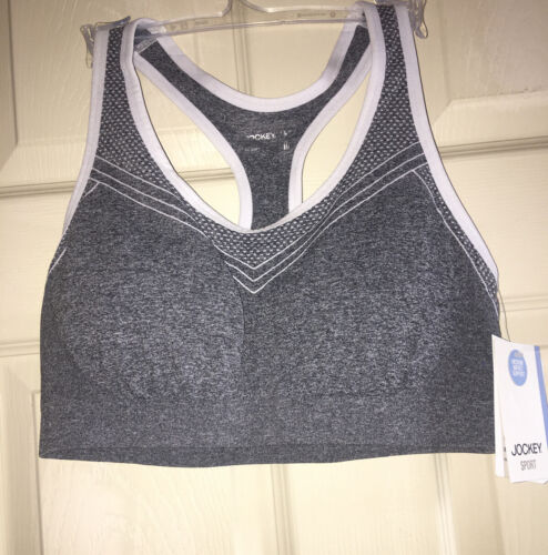 Jockey Sport Linear Melange Medium-Impact Sport Bra "Pure White" Medium New 9277