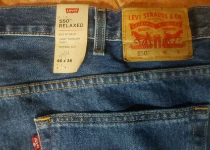 LEVI'S 550 RELAXED STRAIGHT FIT STRETCH JEANS 46" x 36" DARK BLUE LEVI'S !!