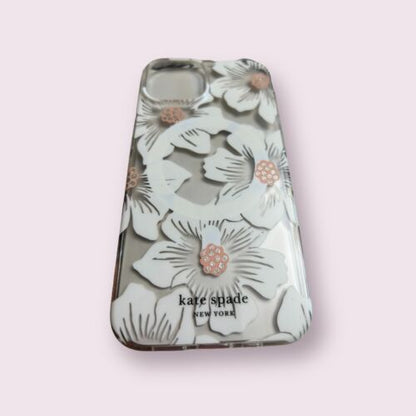 Kate Spade Case iPhone ~13 & 14~ Floral Hollyhock With Rhinestones Magsafe Beaut