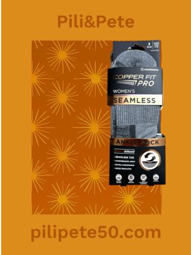 Copper Fit Pro Women Seamless Ankle Socks 3 Pairs Shoe Size 4-10~Copper Infused