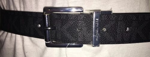 MICHAEL KORS BELT REVERSIBLE BLACK/SILVER PRINTED LOGO SILVER BUCKLE MSRP$48