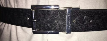 MICHAEL KORS BELT REVERSIBLE BLACK/SILVER PRINTED LOGO SILVER BUCKLE MSRP$48