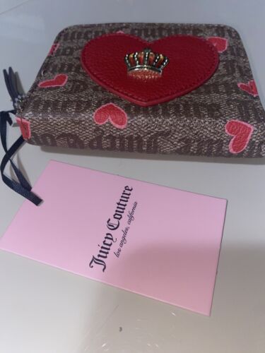 JUICY COUTURE  HEART STAT BLACK VALENTINES COIN PURSE ZIP AROUND WALLET UNIQUE!!