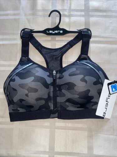LAYER 8 MAXIMUM SUPPORT-CROSSBACK~Sz. M~ Sports Bra CAMO Fitted Front Zipper-NEW