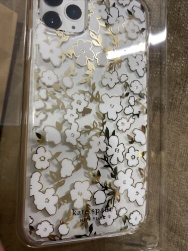KATE SPADE PHONE CASE iPHONE 11 PRO MAX CLEAR W/TINY WHITE FLOWERS / GOLD FOIL
