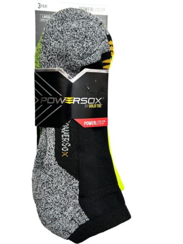 GOLDTOE Powersox PowerLites Arch Support No Show Socks 3 Pair Black/Gray 9-12.5
