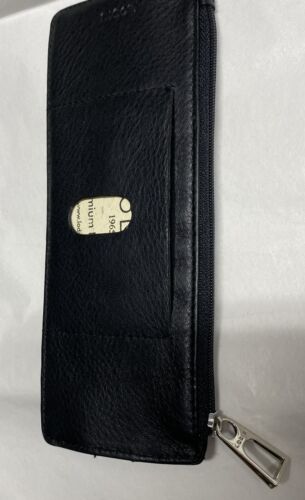LODIS WALLET CREDIT CARD STACKER WITH ZIPPER POCKET BLACK GENUINE LEATHER