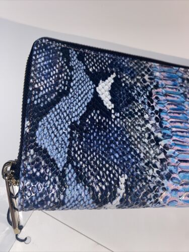 BRAHMIN Skyler Marine Seville Blue Python Embossed Leather Wristlet/Wallet NEW