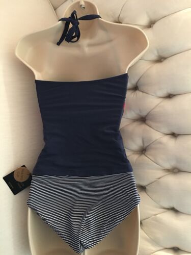 NIP TUCK BOND EYE TWO PIECE SWIMSUIT  Striped Navy, White, Red US Size 6 NWT*