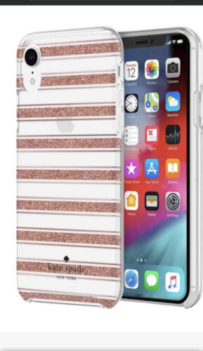 Kate Spade Phone Case for iPhone XR -Clear Case Rose Gold Glitter Stripes