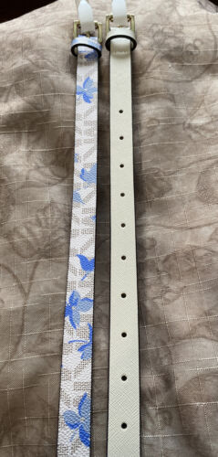 Michael Kors belts 2 For 1 Blue Floral And Cream Gold Buckles MK Logo "Skinny"