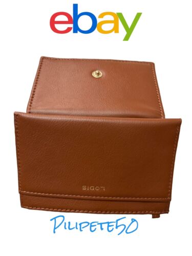 LODIS Coin Purse Bifold Card Wallet COGNAC Genuine Leather-ABSOLUTELY BEAUTIFUL!