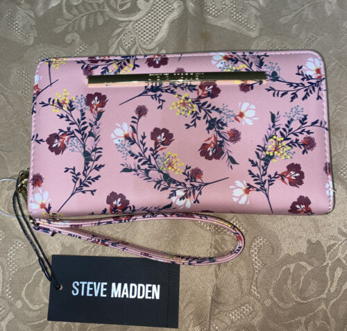 STEVE MADDEN WALLET WRISTLET FLORAL BLUSH ORGANIZER Gold Zipper SO PRETTY!