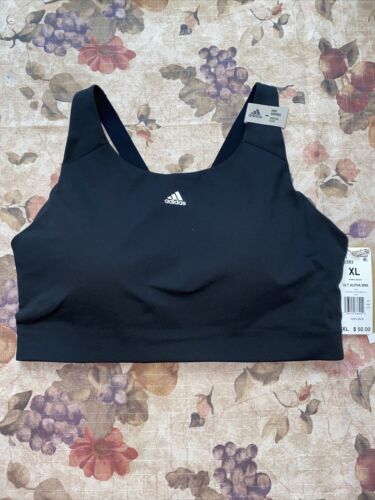 Adidas Black Solid Racerback Ultimate Alpha Sport Bra Women’s XLARGE RETAIL $50