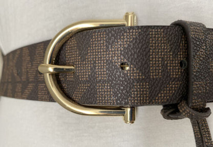 MICHAEL KORS BELT CHOCOLATE MK LOGO MK NAME PLATE WITH MK CHARM GOLD BUCKLE WOW!