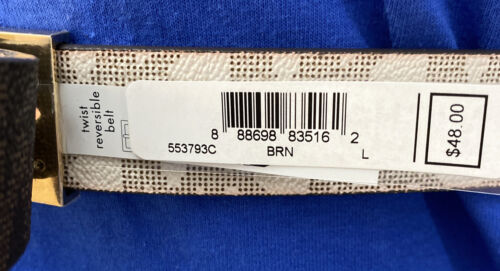 Michael Kors Belt Reversible Brown to Vanilla Large MK Logo Gold Buckle Large