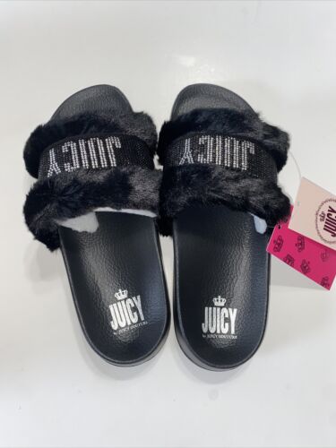 Juicy Couture Women J-Wrapped Faux Fur Slip-On Slide Slipper Shoes Gray WP00649W