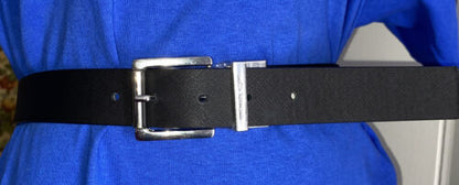 MICHAEL KOR BELT REVERSIBLE BLACK MK LOGO TO SOLID BLACK SILVER BUCKLE