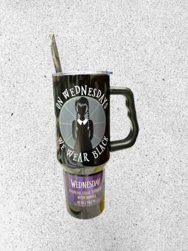 Wednesday Stainless Steel Tumbler 40oz w/handle & straw Limited Edition NEW
