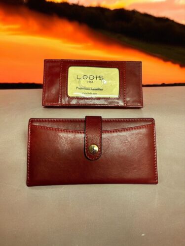 LODIS Coin Purse Bifold Card Wallet Red Genuine Leather-ABSOLUTELY BEAUTIFUL!